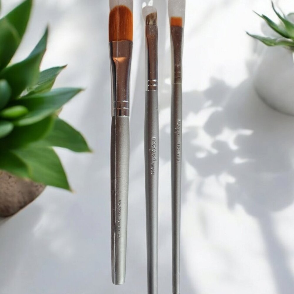 3 Morgen Shick Brushes - Flat Liner, Brow & Powder Set (New/Sleeved)